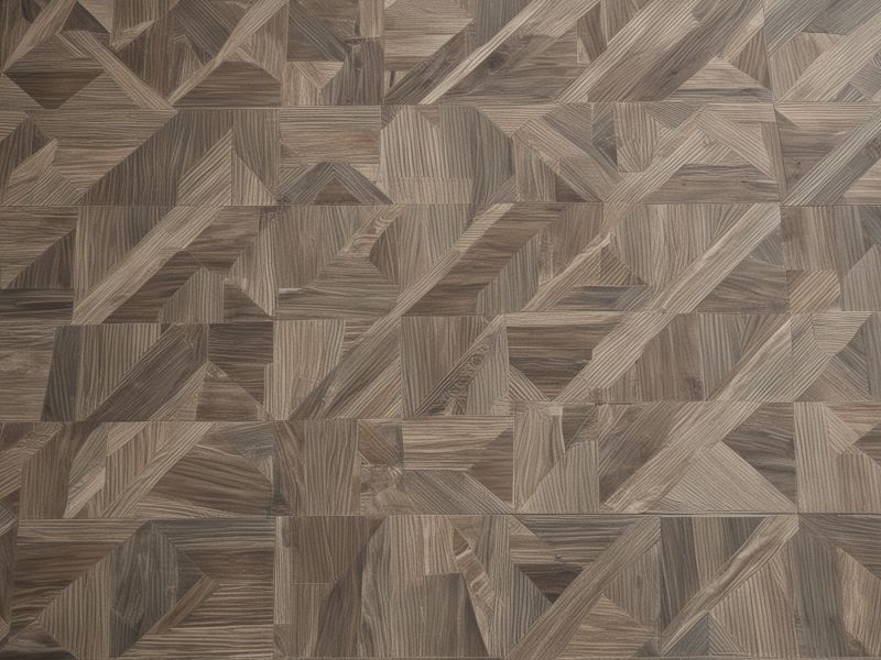 Custom hardwood flooring design featuring intricate parquet patterns with contrasting wood species and decorative border details