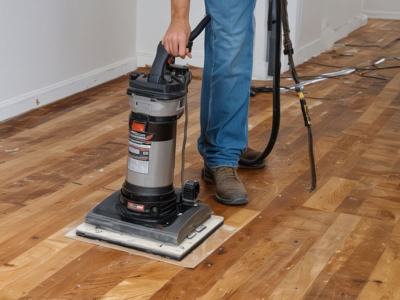 Complete hardwood floor refinishing transformation showing worn surfaces restored to like-new condition with rich stain and protective coating