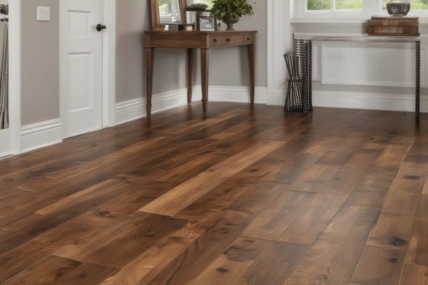 Professional hardwood floor refinishing process showing sanding, staining, and protective coating application